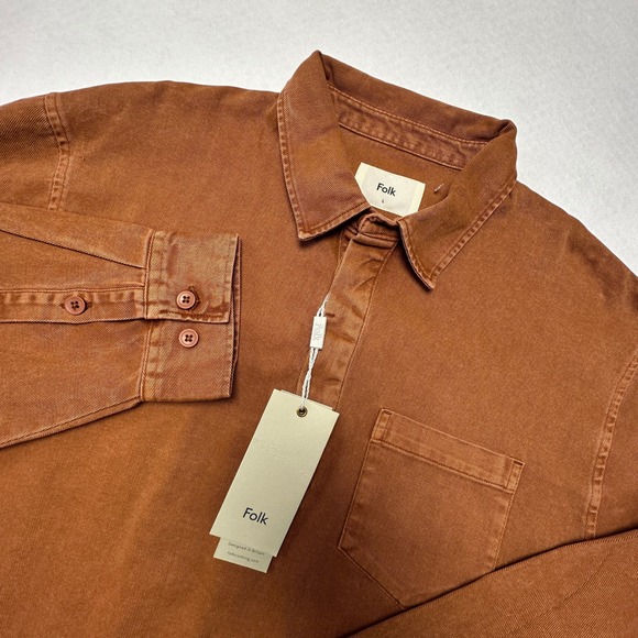 Folk Other - Folk Quinn Rugby Polo Mens L Spice Orange Brown Long Sleeve Cotton Heavyweight